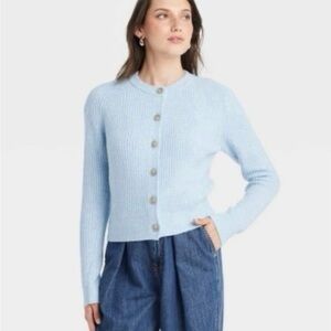 Target Universal Thread Women's Sky Blue Cardigan Wooden Buttons Large NWT